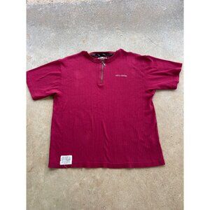 Vintage Harley-Davidson Mens Ribbed Burgundy Half-Zip Cotton Shirt XL W3
